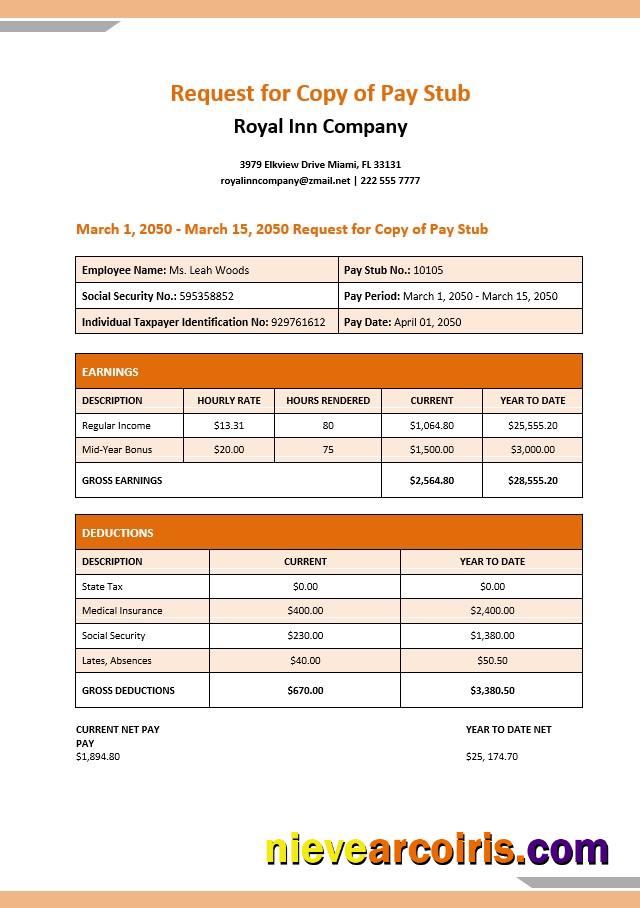 Royal Inn company pay stub